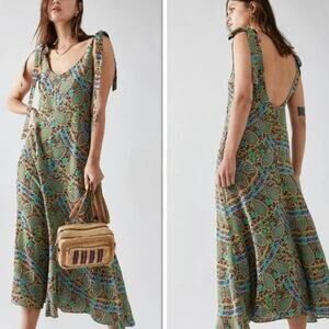 Free People x Boteh Celil Silk Tie Shoulder Paisley Midi Dress 1